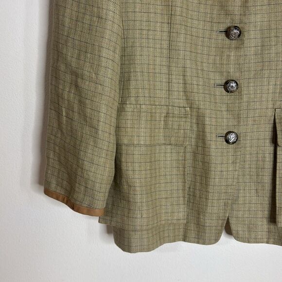 Vtg Lauren Ralph Lauren linen houndstooth Glen Plaid Blazer size 10 equestrian - Picture 3 of 13